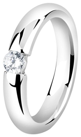 Nenalina Damen Ring besetzt mit 4 mm weißem Cubic Zirkonia, handgearbeitet aus 925 Sterling Silber, 212267-019 Gr.54 - 1